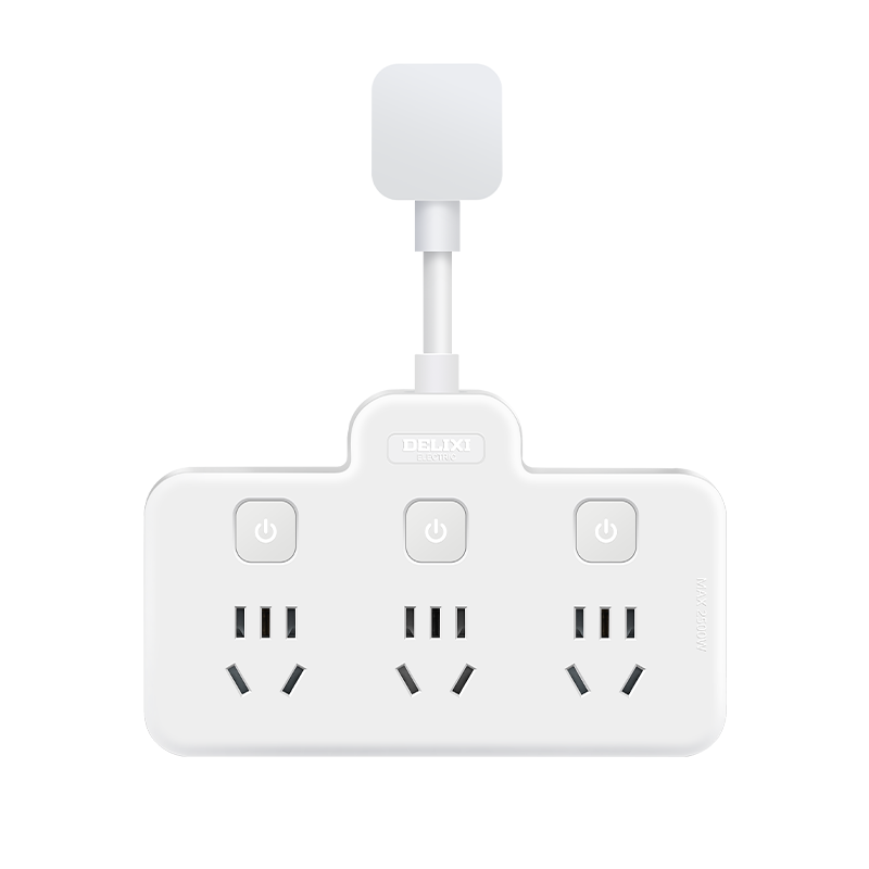 德力西电气Z-B系列柔性品字型排插分控三位五孔三位两孔 CD98Z-B3K3X3ZR/P 白色